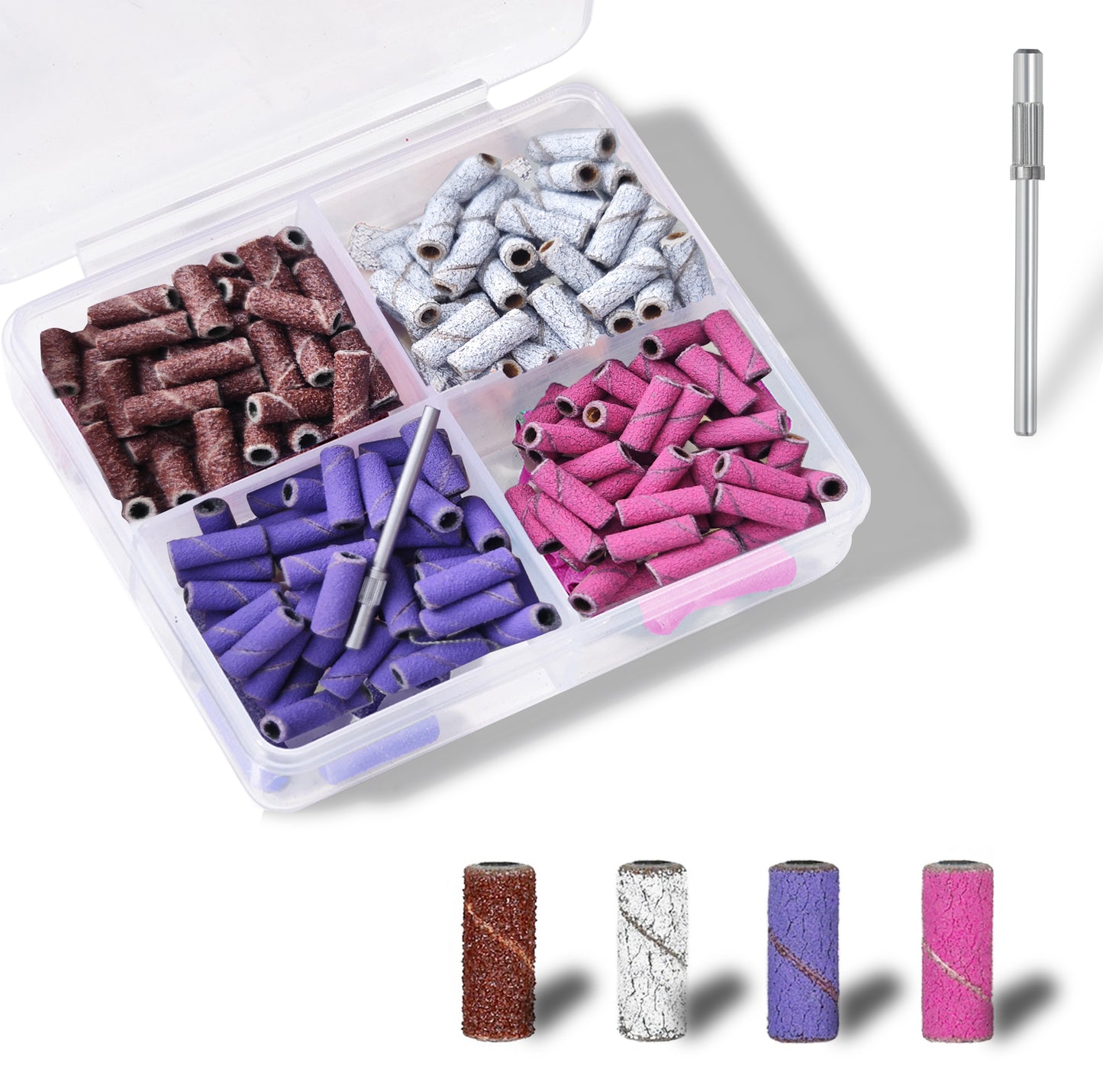 Lumcrissy 200Pcs Mini Nail Drill Bits Small Sanding Bands with 3 mm Mandrel Bit, 80 120 180 240 Fine Grit Nail File for Acrylic Nails Gel Manicures and Pedicure