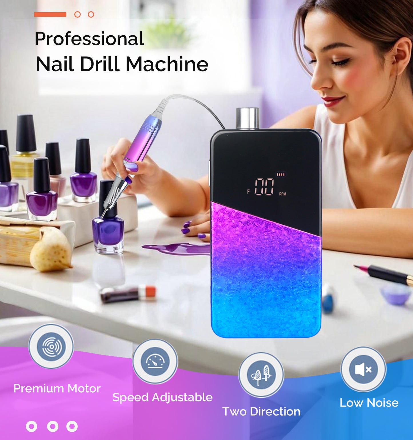 ‌Lumcrissy Professional Nail Drill - High-Speed, Rechargeable & Lightweight for Salon & Home Use