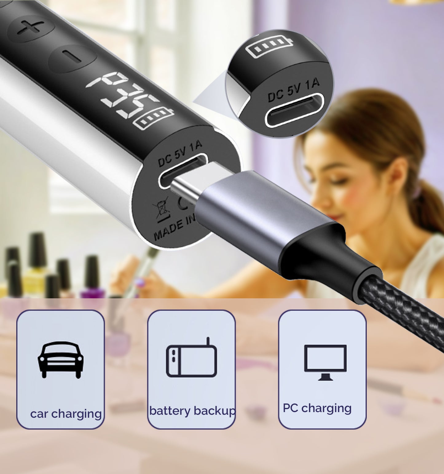 Lumcrissy Ultra-Quiet Cordless Nail Drill - 6H Rechargeable Coreless Motor, 1100mAh Pro Kit for Salon & Home Use (Pearl White)